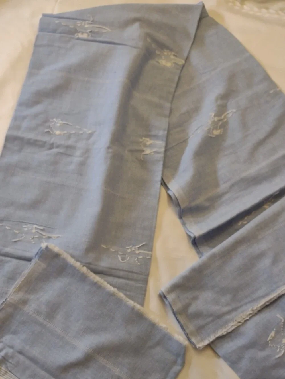 Vintage Hand Woven/Embroidered Lt. Blue Striped Napkin & Table Cloth/Runner Set